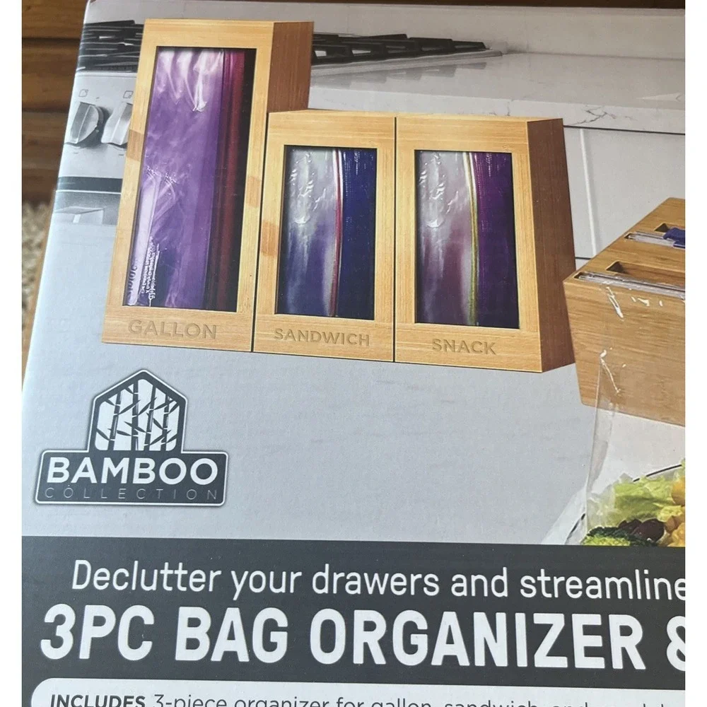 NEW‎ Appetit BAMBOO 3pc Bag Organizer & 2-N-1 Dispenser Set